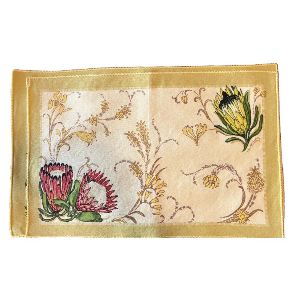 6 Vintage MCM Placemats Yellow with African Flowers